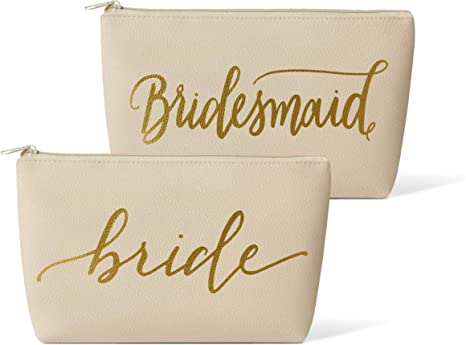 11 Piece Set - Cream Bride & Bridesmaid Faux Leather Makeup & Toiletry