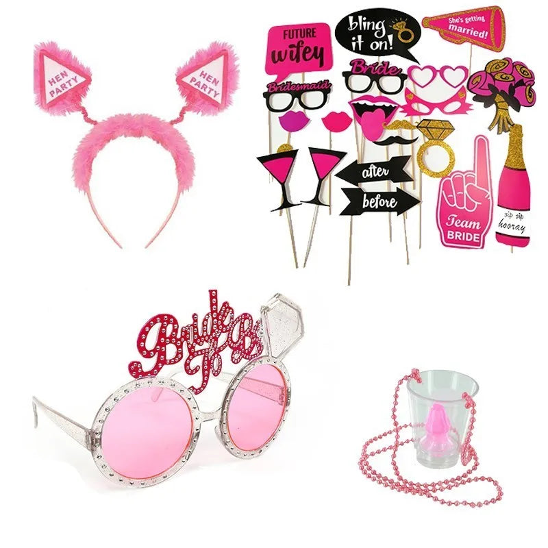Bachelorette Party Bride to be Supplies Prop Set Kit White Pink Sash