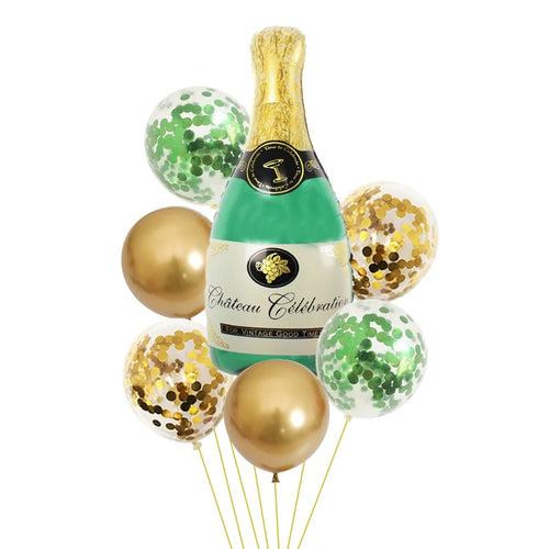 7Pcs Wine Bottle Foil Balloons Birthday Party Decor Confetti Latex