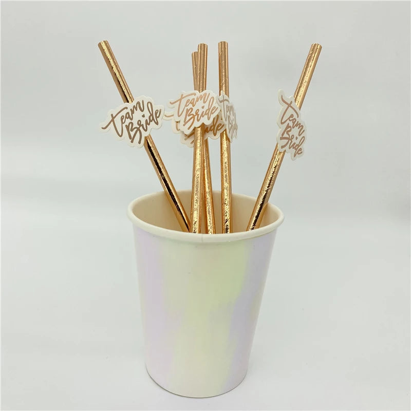 10Pcs Rose Gold Team Bride Straws Hen Party Bachelorette Wedding Party