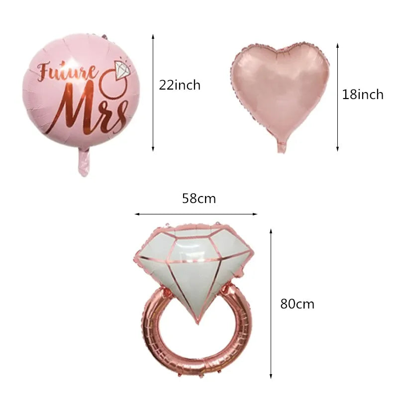 5Pcs Diamond Ring Heart Foil Balloons Wedding Party Decor Bridal