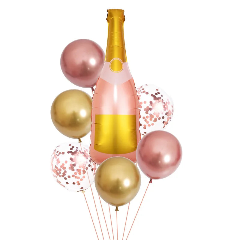 7Pcs Wine Bottle Foil Balloons Birthday Party Decor Confetti Latex