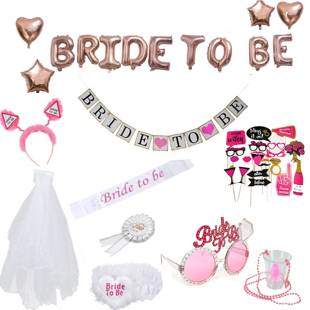 Bachelorette Party Bride to be Supplies Prop Set Kit White Pink Sash