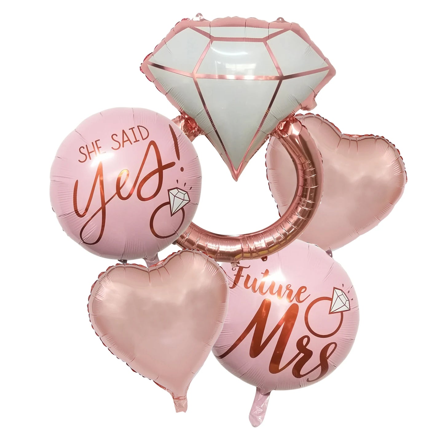 5Pcs Diamond Ring Heart Foil Balloons Wedding Party Decor Bridal