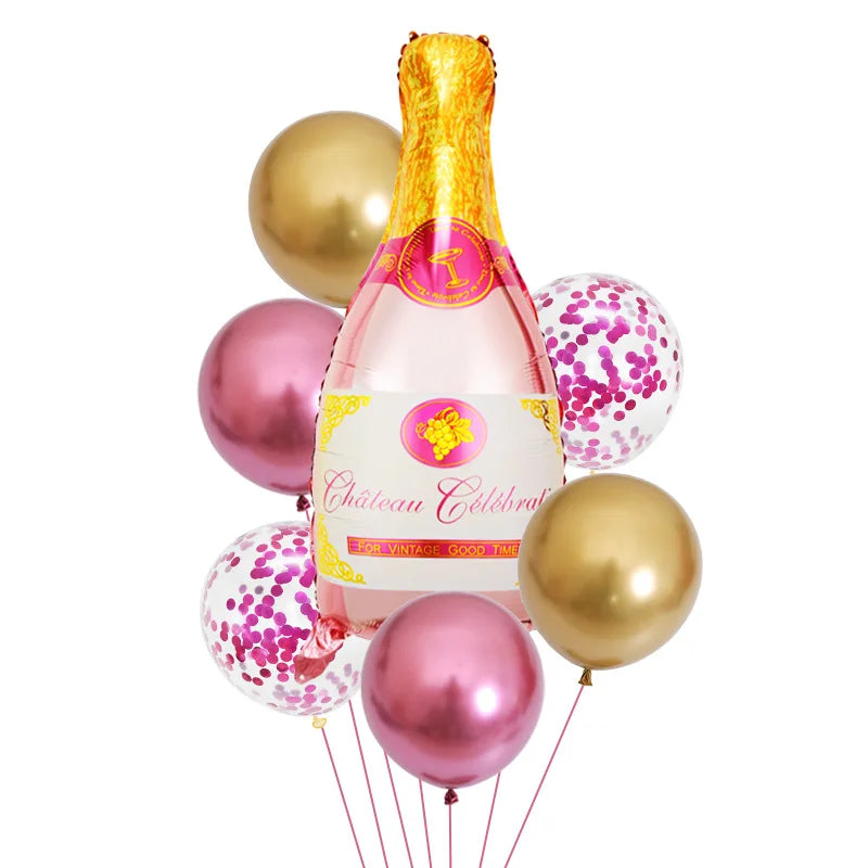 7Pcs Wine Bottle Foil Balloons Birthday Party Decor Confetti Latex