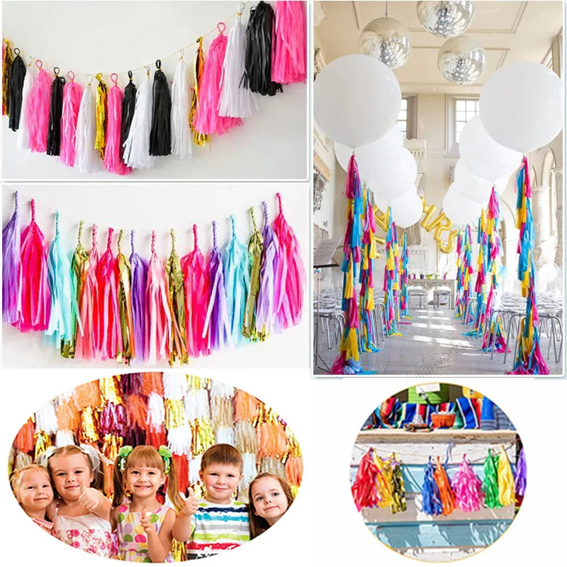 5pcs Wedding Decoration Rose Gold Tissue Paper Tassels Garland