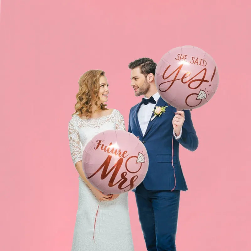 5Pcs Diamond Ring Heart Foil Balloons Wedding Party Decor Bridal