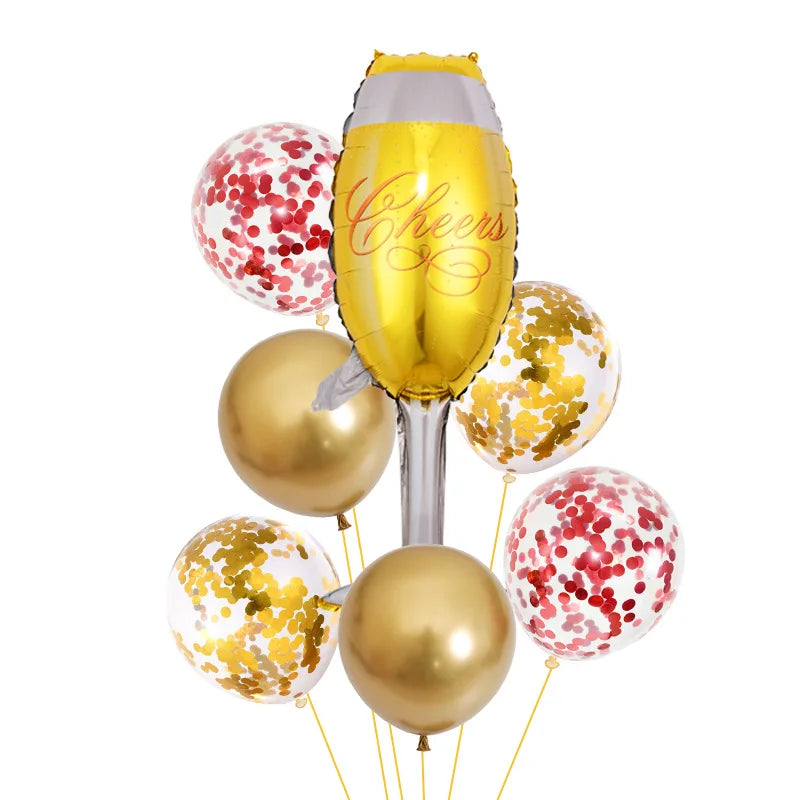 7Pcs Wine Bottle Foil Balloons Birthday Party Decor Confetti Latex