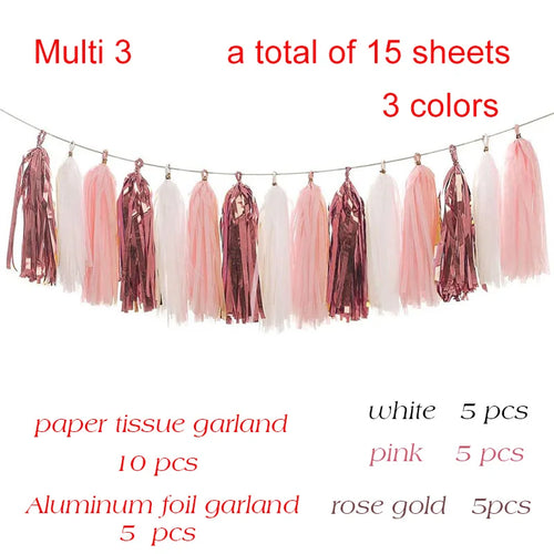 5pcs Wedding Decoration Rose Gold Tissue Paper Tassels Garland
