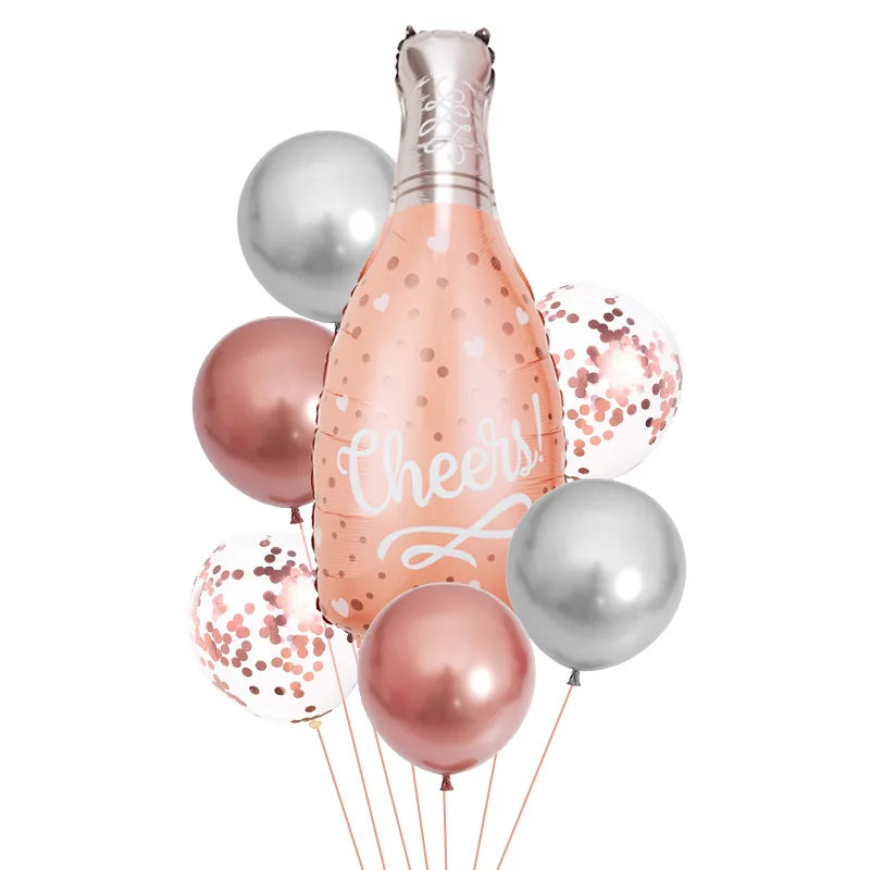 7Pcs Wine Bottle Foil Balloons Birthday Party Decor Confetti Latex