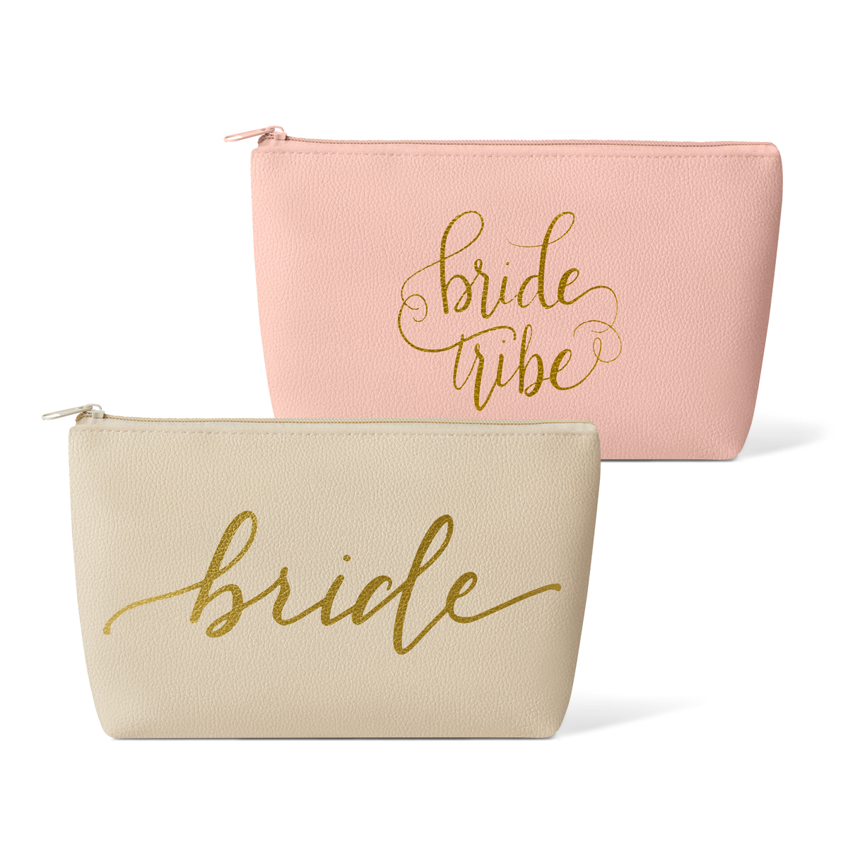 Blush Pink Bride Tribe Faux Leather Makeup Bag