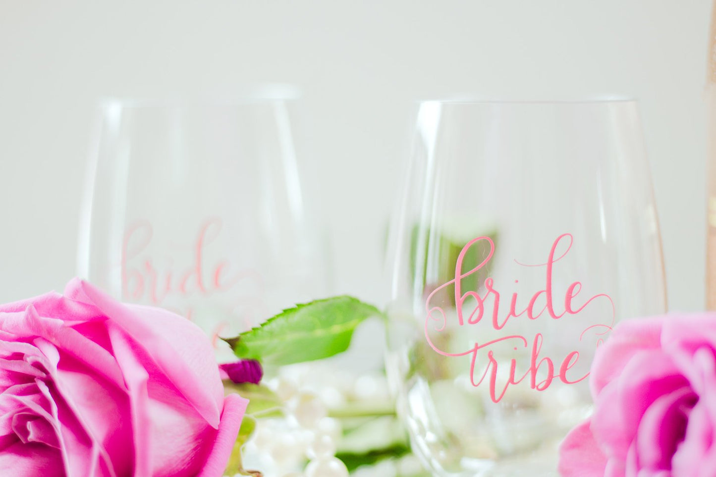Pink Bride Durable Plastic Stemless Wine Glasses
