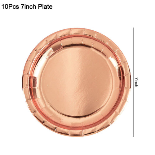 Rose Gold Party Disposable Tableware Set Paper Plate Cup Kids Adult