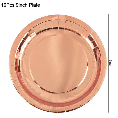 Rose Gold Party Disposable Tableware Set Paper Plate Cup Kids Adult