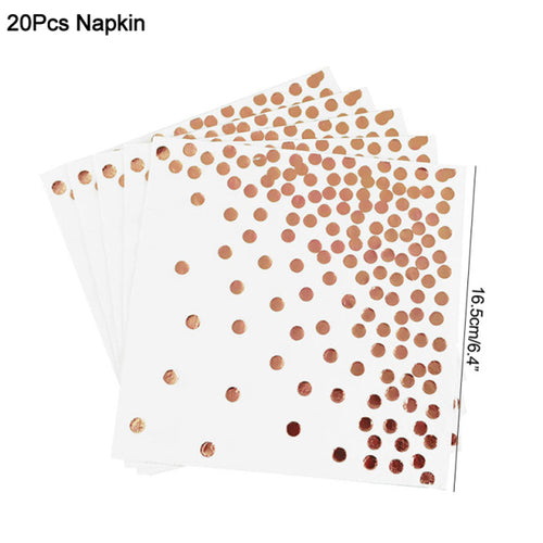 Rose Gold Party Disposable Tableware Set Paper Plate Cup Kids Adult