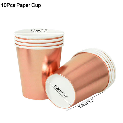 Rose Gold Party Disposable Tableware Set Paper Plate Cup Kids Adult