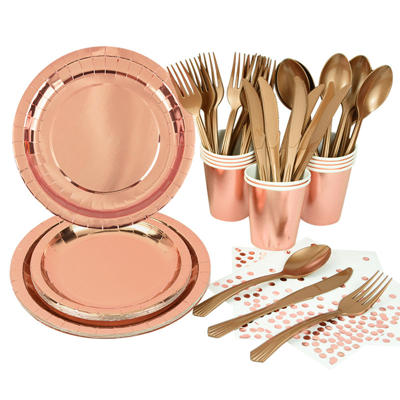 Rose Gold Party Disposable Tableware Set Paper Plate Cup Kids Adult