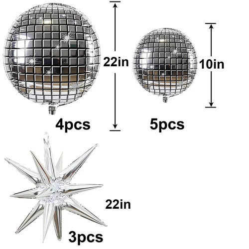 12 Pcs Disco Ball Balloons Silver Explosion Star Aluminum Foil Balloon