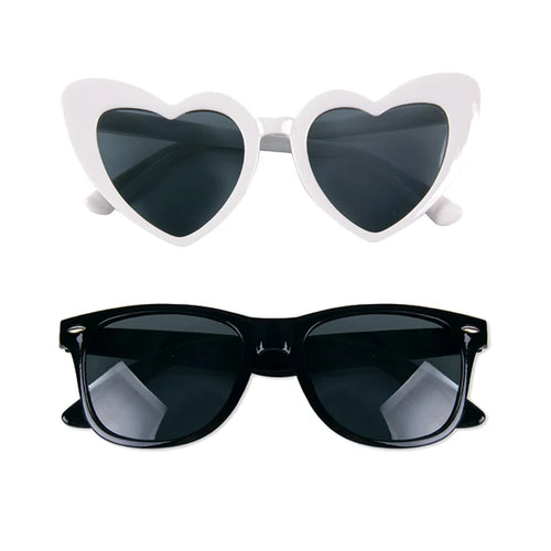 2pcs Bride groom Sunglasses Wedding Decoration Black White Heart
