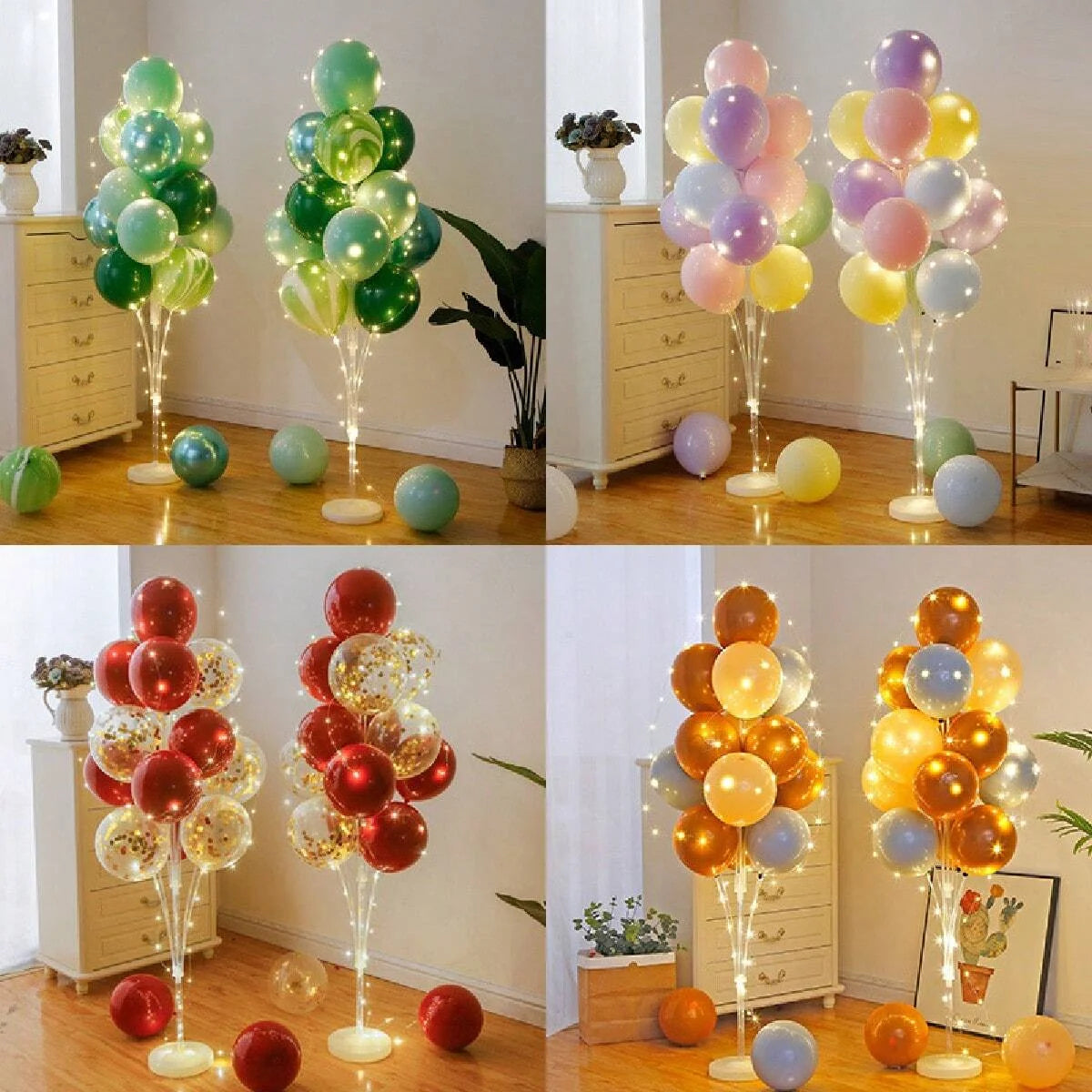 1Set Floor Balloon Column Kit With Stand, Base and String Lights For