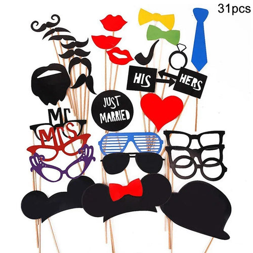 Wedding Photo Booth Props Team Bride Mr Mrs DIY Lips Glasses Bridal