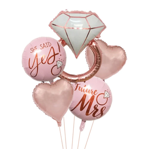 5Pcs Diamond Ring Heart Foil Balloons Wedding Party Decor Bridal