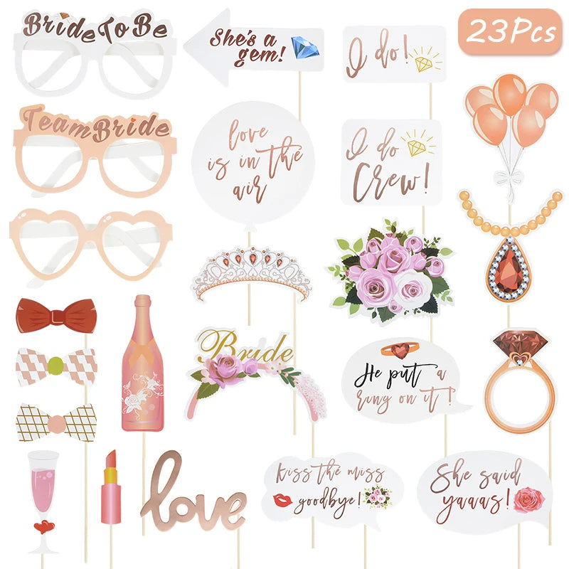 15/23pcs Wedding Photo Props Bride To Be Team Bride Diamond Ring