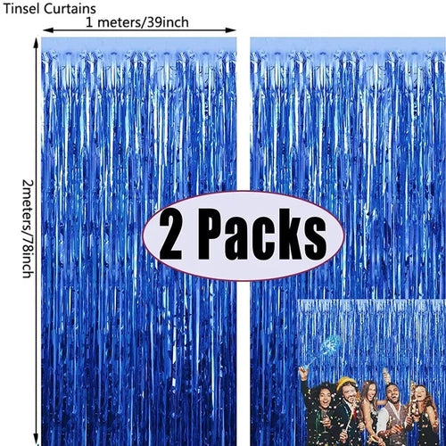 2Pack Rose Pink Metallic Foil Tinsel Fringe Curtain Backdrop Birthday