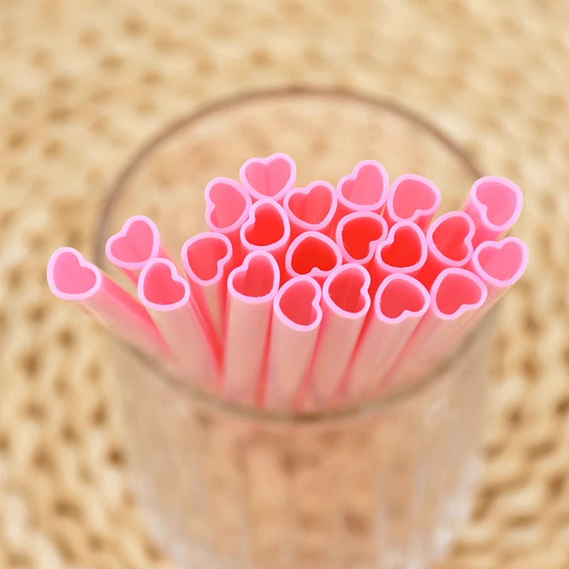 10/20pcs Pink Heart Disposable Drinking Straws Bridal Shower Wedding