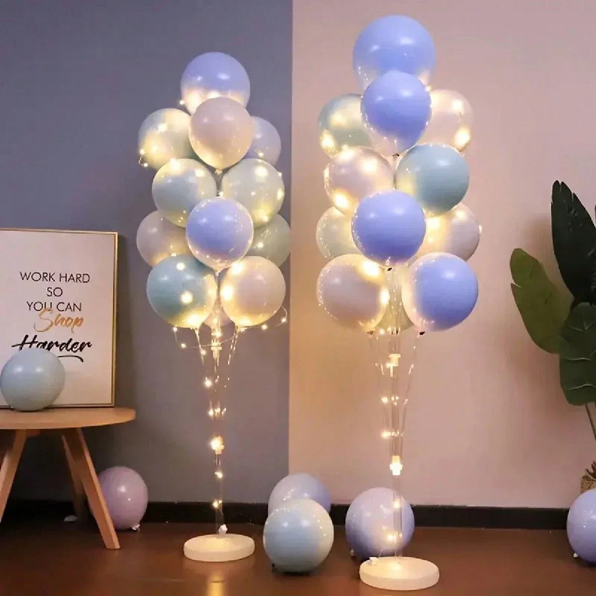 1Set Floor Balloon Column Kit With Stand, Base and String Lights For