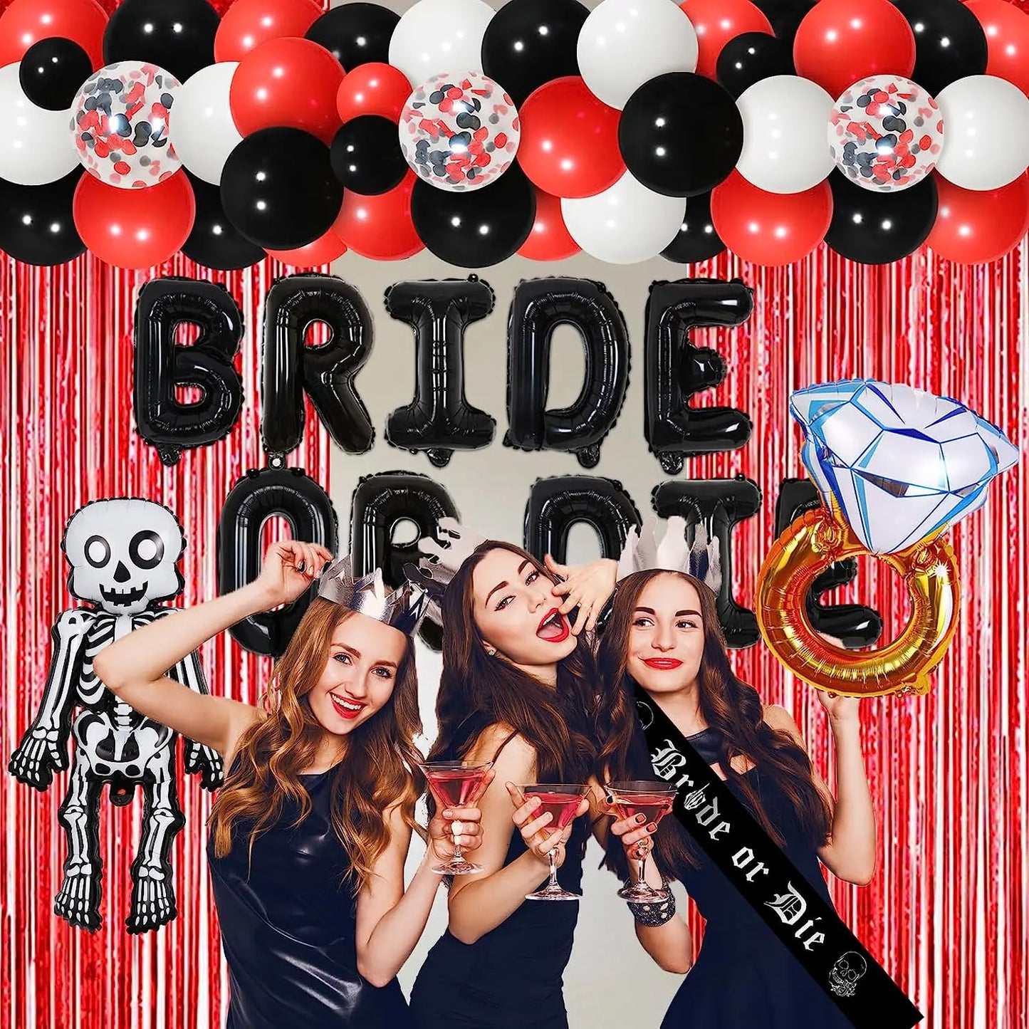 JOYMEMO Bride or Die Bachelorette Party Decorations Black Bride or Die