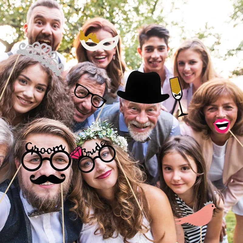 Wedding Photo Booth Props Team Bride Mr Mrs DIY Lips Glasses Bridal