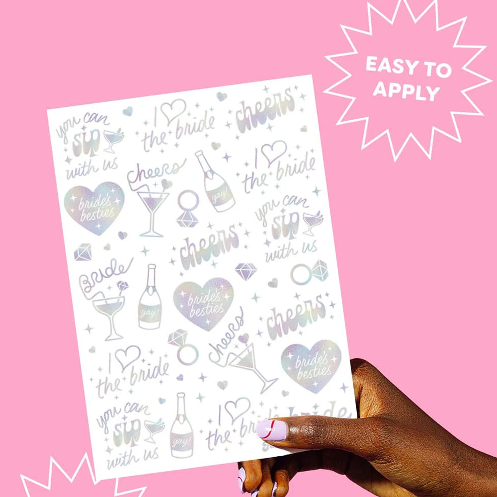 1 Sheet Cheers Bachelorette Temporary Tattoo Iridescent Styles