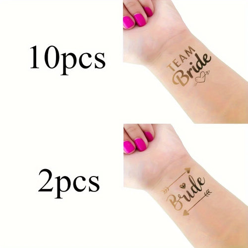 12pcs Combination Golden Team Bride Tattoo Sticker Bride To Be