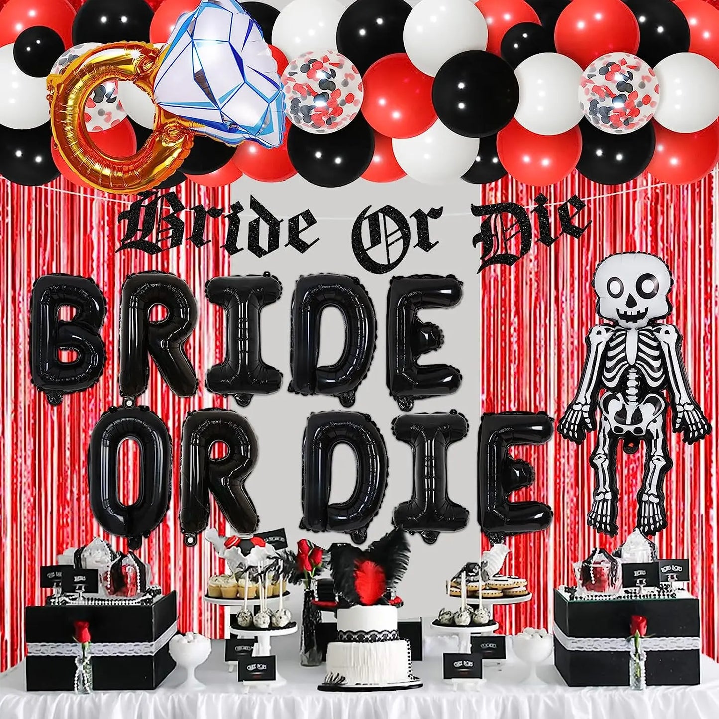 JOYMEMO Bride or Die Bachelorette Party Decorations Black Bride or Die