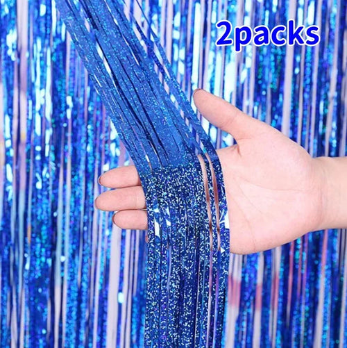 2Pack 2X1M Glitter Party Backdrop Metallic Foil Tinsel Fringe Curtain