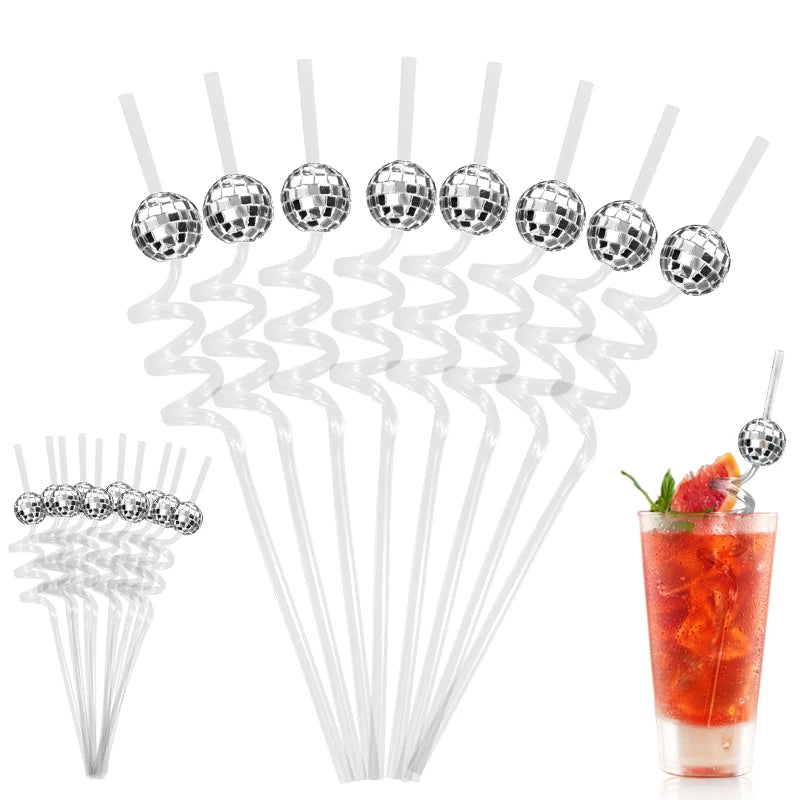6pcs Mirror Disco Ball Straws 70s Disco Party Decoration Birthday