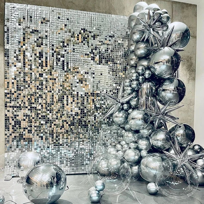 Silver Shimmer Wall Backdrop Panels 18 Panels Square Sequin Backdrop