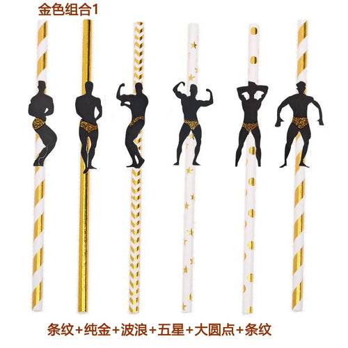 6Pcs Stripper Dancing Men Straws Bachelorette Party Decorations Straws