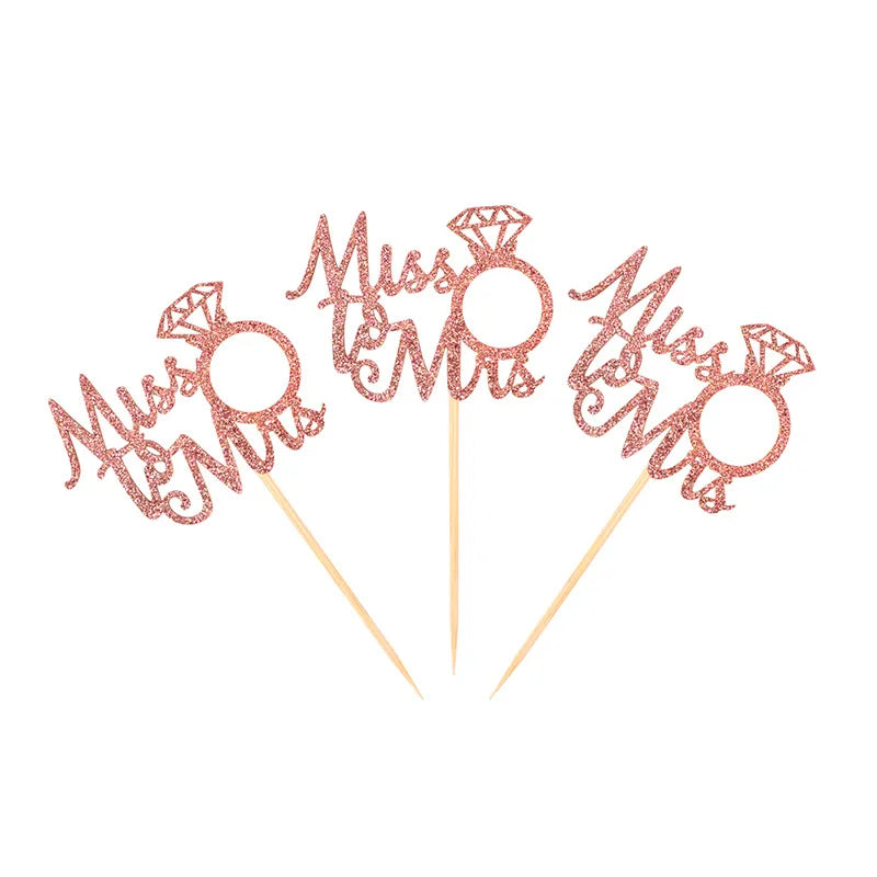 12/24pcs Miss to Mrs Cupcake Toppers Diamond Ring Cakes Topper for