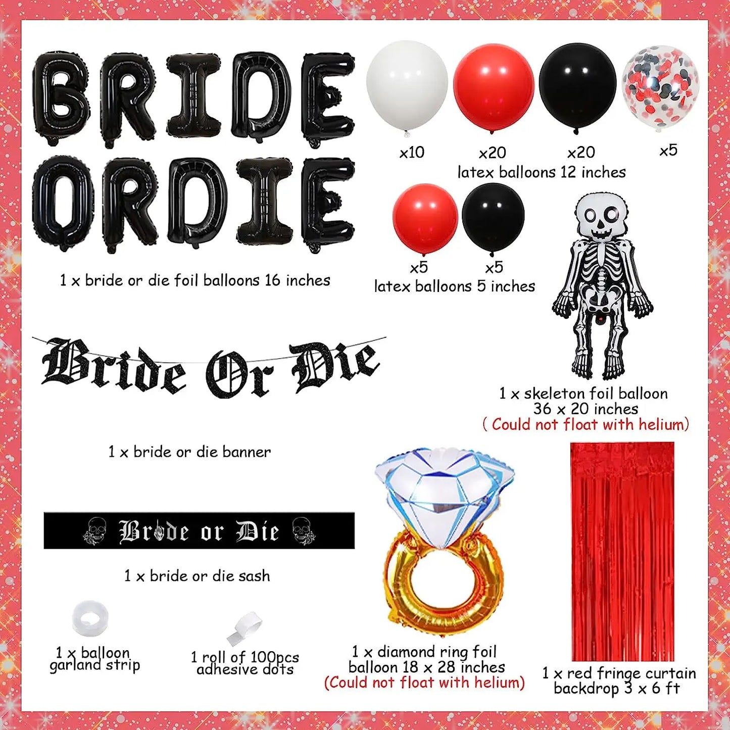 JOYMEMO Bride or Die Bachelorette Party Decorations Black Bride or Die