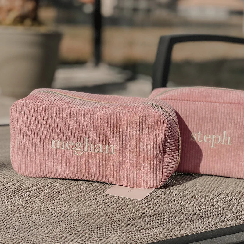 Personalized Embroidered Cosmetic Bag with Name Corduroy Makeup Bag