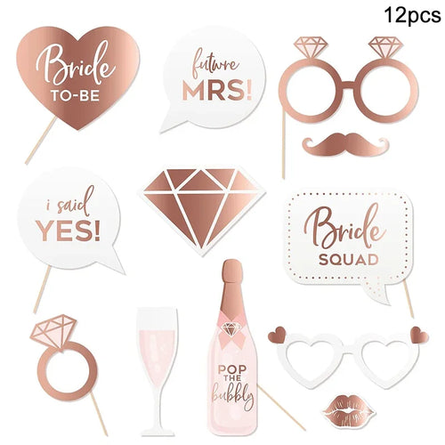 Wedding Photo Booth Props Team Bride Mr Mrs DIY Lips Glasses Bridal