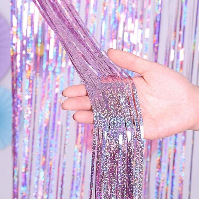 2Pack 2X1M Glitter Party Backdrop Metallic Foil Tinsel Fringe Curtain