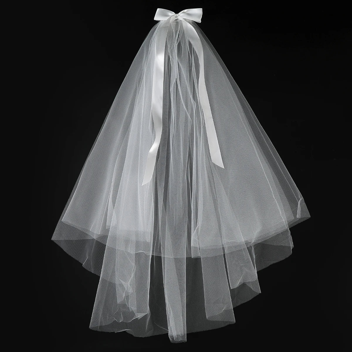 White Tulle Bow Veil Hairpin Pearls Wedding Bachelorette Hen Party
