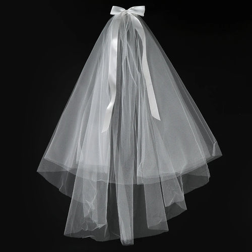 White Tulle Bow Veil Hairpin Pearls Wedding Bachelorette Hen Party