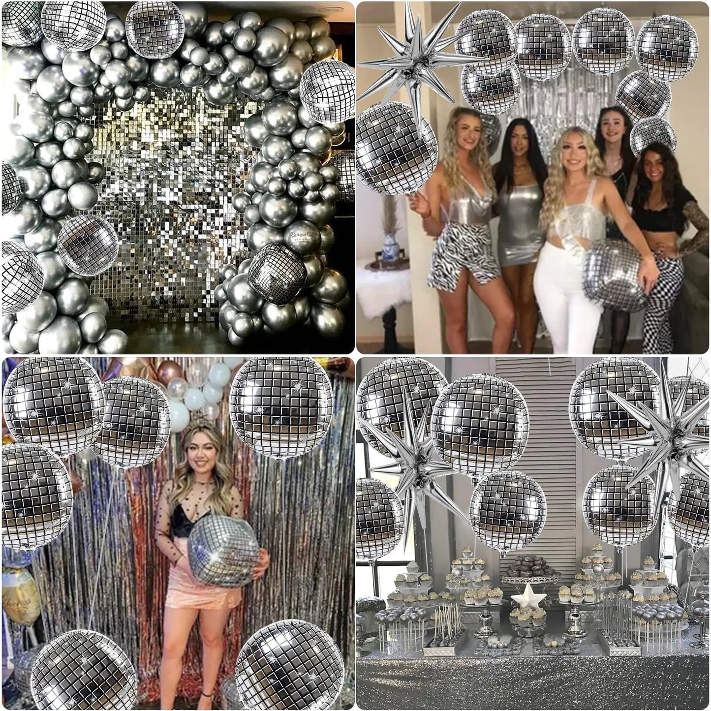 12 Pcs Disco Ball Balloons Silver Explosion Star Aluminum Foil Balloon