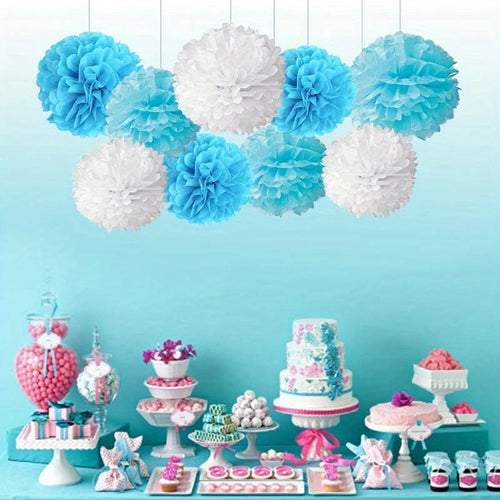 9pcs Vibrant Paper Pom Poms Flowers - Decorative Garland for Wedding,
