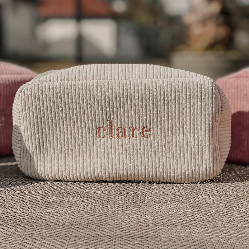 Personalized Embroidered Cosmetic Bag with Name Corduroy Makeup Bag