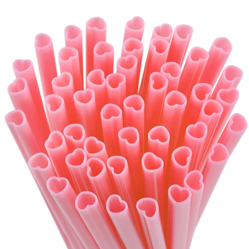10/20pcs Pink Heart Disposable Drinking Straws Bridal Shower Wedding